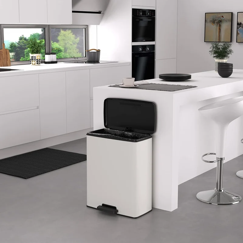 Curver Mülleimer Deco Rechteck, 65 l, Weiss, für Küche, Waschküche, Garage, 486 x 284 x 615 mm, Poly