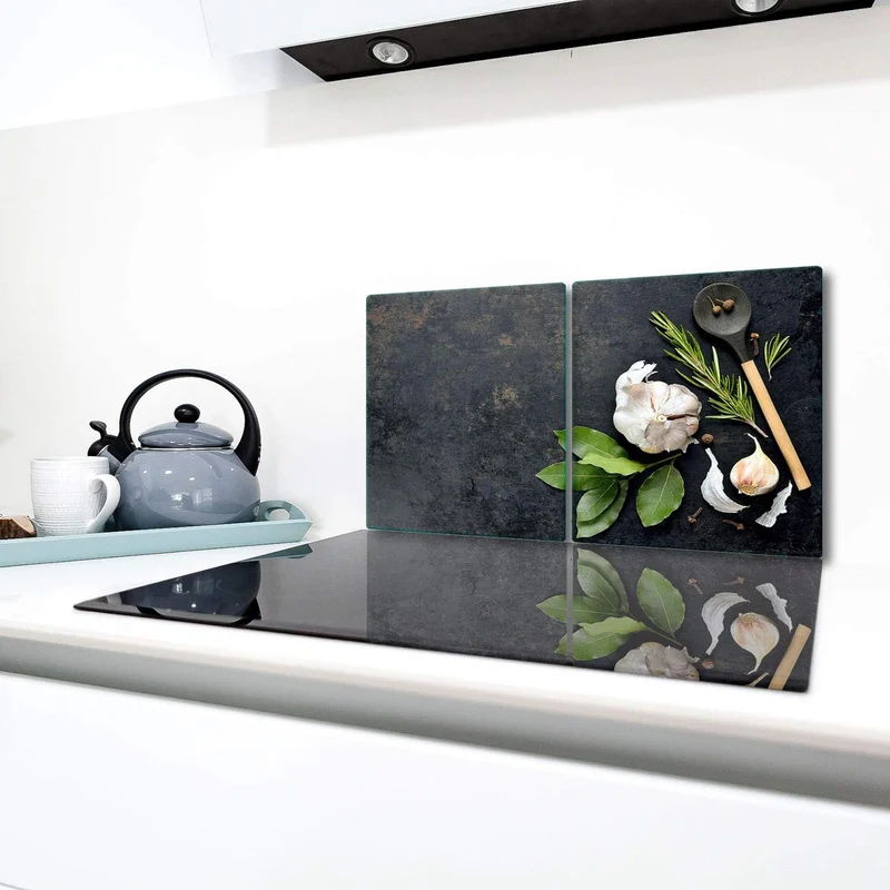 TMK | Herdabdeckplatten Set 2x40x52 cm Ceranfeld Abdeckung Glas Spritzschutz Abdeckplatte Glasplatte
