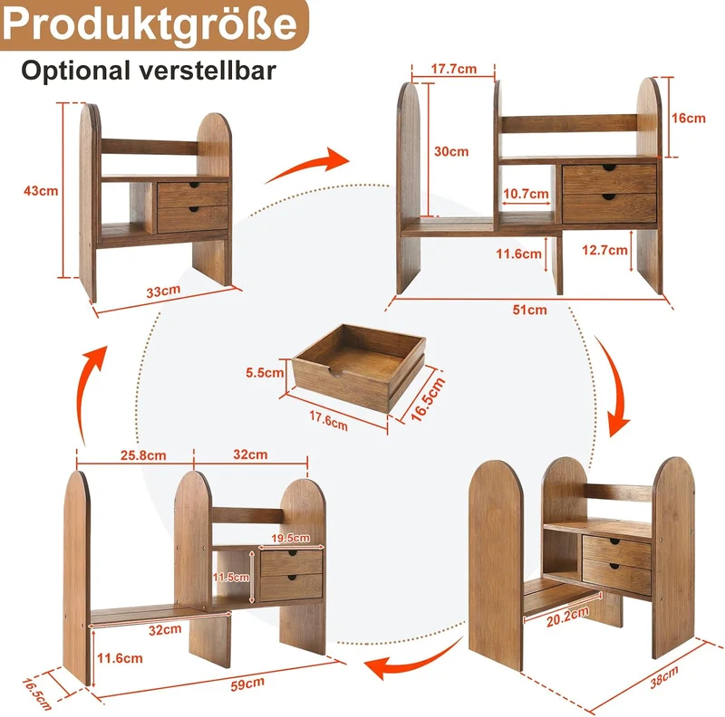 GUUSII HOME Desktop Bücherregal Tischregal für Büro Schreibtisch Regal Organizer Einstellbar mit Sch