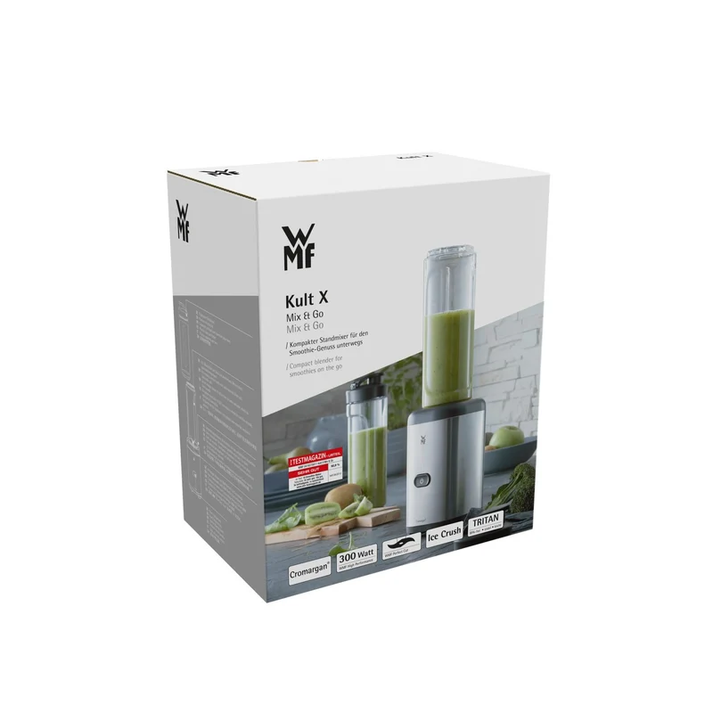 WMF Kult X Mix & Go Mini Smoothie Maker, Standmixer, Blender elektrisch, Shake Mixer 300 Watt Leistung, Tritan-Kunststoff Flasche 600ml