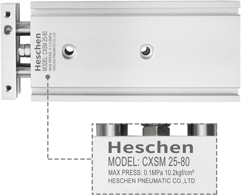 Heschen Doppelter Aluminium-Luftzylinder CXSM 25-80, Führungsstangen-Platte, Doppelstabgeführt, Pneu