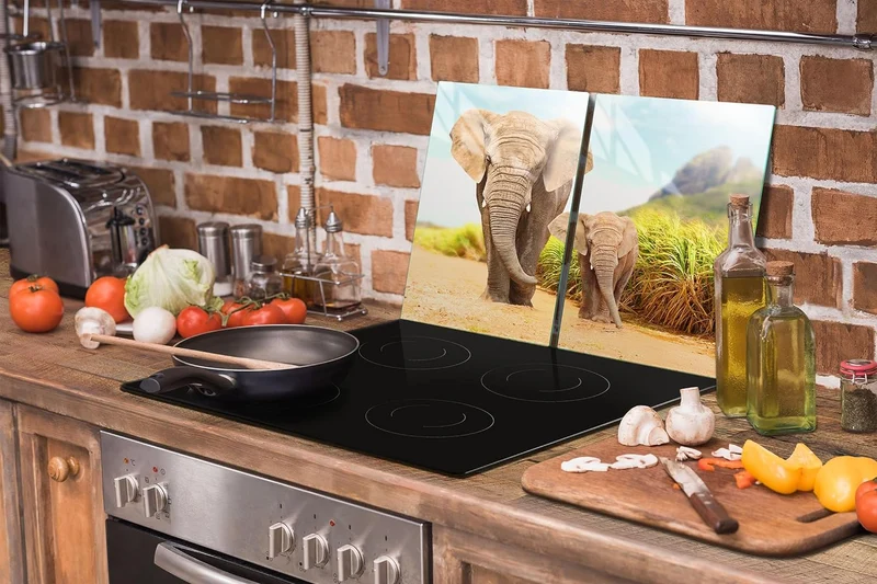 TMK ArtDeko Herdabdeckplatten 2 Teilig 65 x 52 cm Ceranfeldabdeckung Küche Induktion Herdschutz Spri