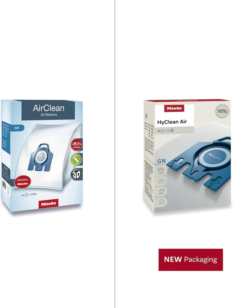 Miele GN AirClean 3D Efficiency Staubsaugerbeutel für Miele Staubsauger, 2 Boxen mit 4 Beuteln und 2