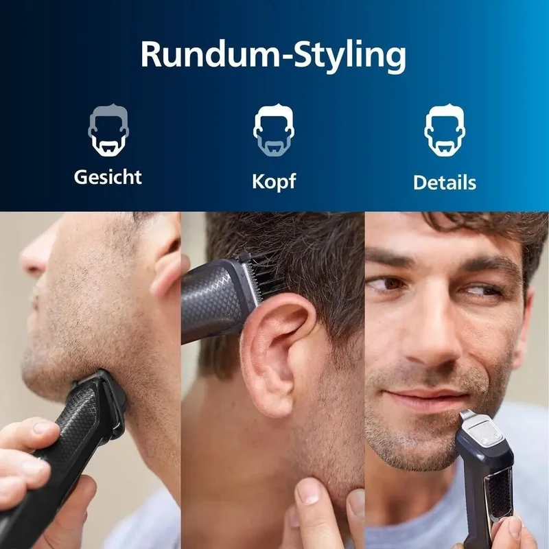 Philips MULTIGROOM Series 3000 MG3740/15 9-in-1 - für Gesicht und Haare - Schwarz - Rechteck - Bart - Ohr - Augenbraue - Schnurrbart - Nase - Edelstahl - Akku - 60 min