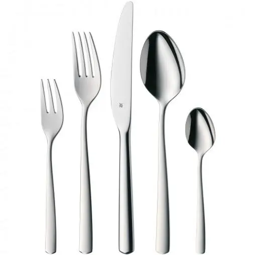 WMF Boston Edelstahl Besteck Set 6 Personen, Essbesteck Set 30 teilig, Monobloc-Messer mit Wellenschliff, Cromargan Edelstahl poliert, spülmaschinenfest