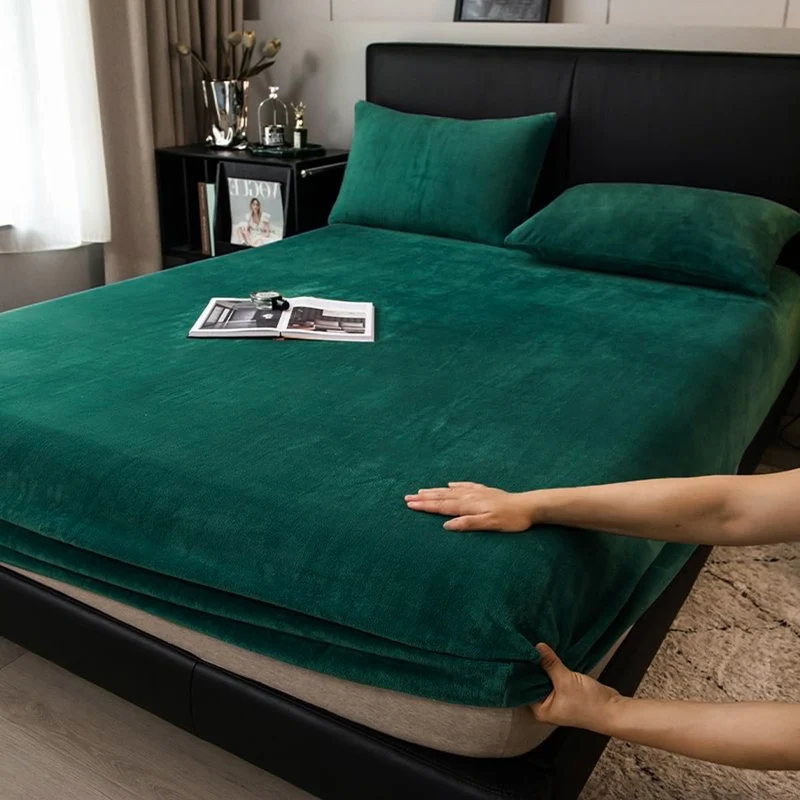 Boqingzhu Flauschige Plüsch Spannbettlaken 200x200cm Grün Dunkelgrün Fleece Flanell Cashmere Touch S
