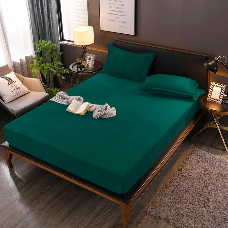 Boqingzhu Flauschige Plüsch Spannbettlaken 200x200cm Grün Dunkelgrün Fleece Flanell Cashmere Touch S