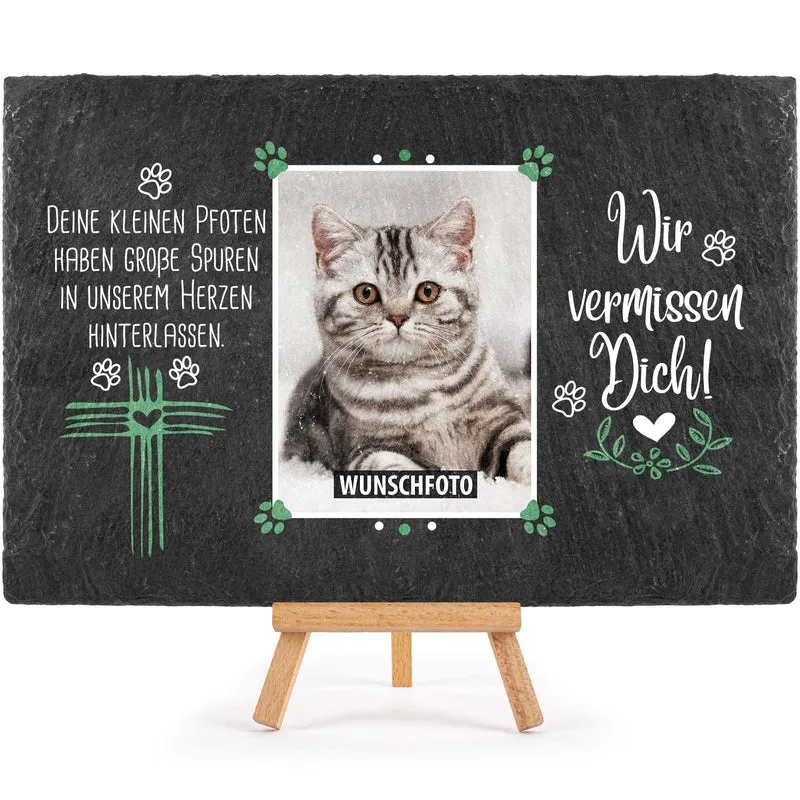 Tier-Schieferplatte Gedenktafel für Tiere - mit Foto bedrucken - Wir vermissen dich - Haustiere Grab