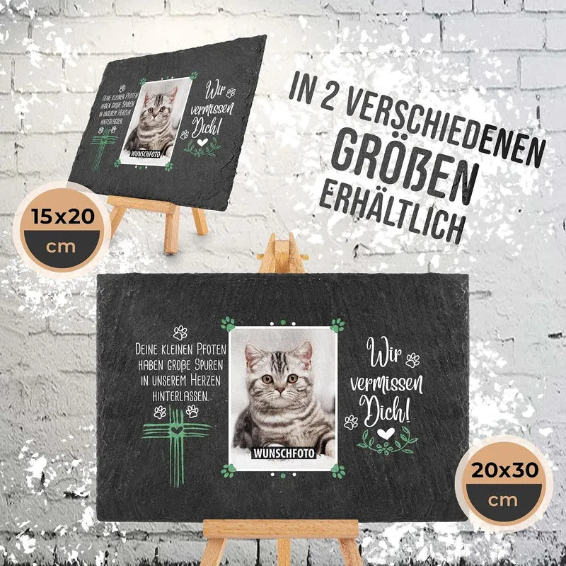 Tier-Schieferplatte Gedenktafel für Tiere - mit Foto bedrucken - Wir vermissen dich - Haustiere Grab