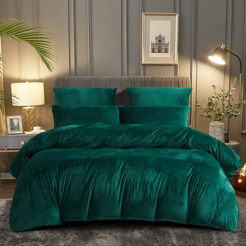 DXHOME Coral Fleece Winter Bettwäsche 155x220cm Grün Dunkelgrün Warme Plüsch Flauschig Kuschelig Cas