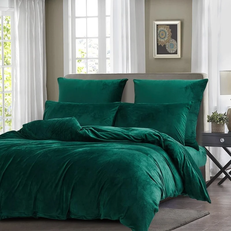 DXHOME Coral Fleece Winter Bettwäsche 155x220cm Grün Dunkelgrün Warme Plüsch Flauschig Kuschelig Cas