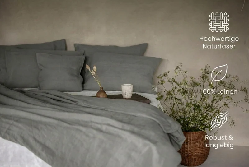 Ger3as Leinen Bettwäsche Set 100% Natur Leinen Stonewashed, Naturfaser Leinen, mit Hotelverschluss (