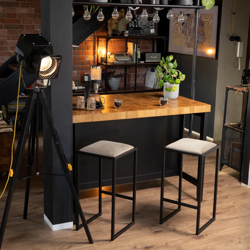 FERRO modern design Barhocker Schwarz ohne Lehne 64 cm - Metal Barstuhl mit Gepolstertem Sitz - Loft