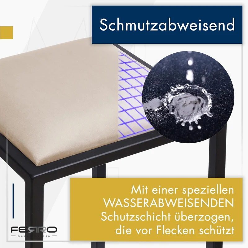 FERRO modern design Barhocker Schwarz ohne Lehne 64 cm - Metal Barstuhl mit Gepolstertem Sitz - Loft