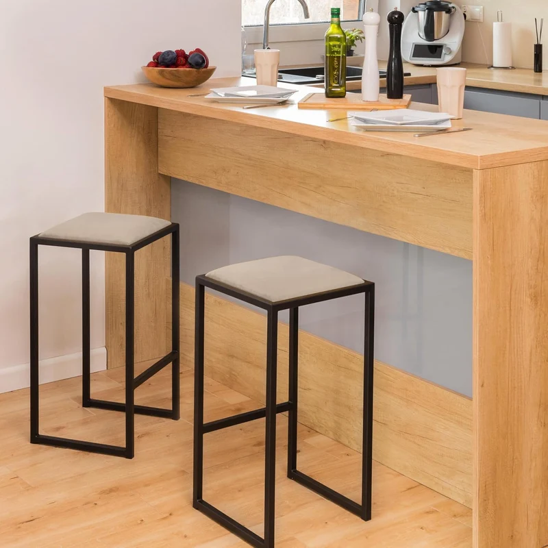 FERRO modern design Barhocker Schwarz ohne Lehne 64 cm - Metal Barstuhl mit Gepolstertem Sitz - Loft