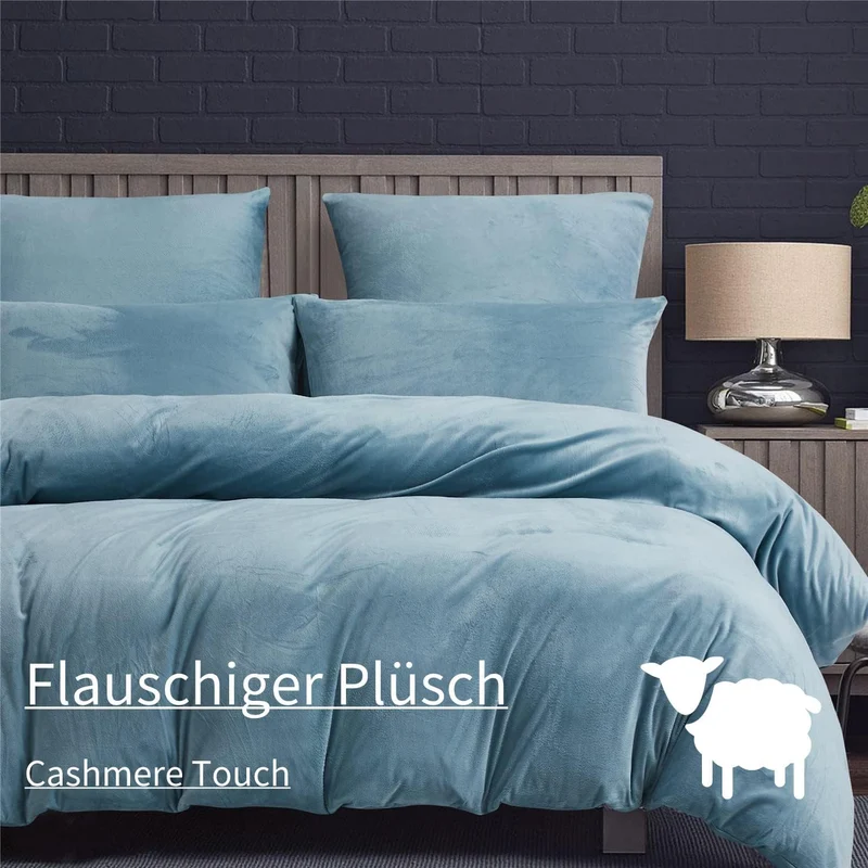 Boqingzhu Winter Bettwäsche 220×240cm Plüsch Blau Hellblau Biber Flanell Warm Kuschelig Flauschig Be