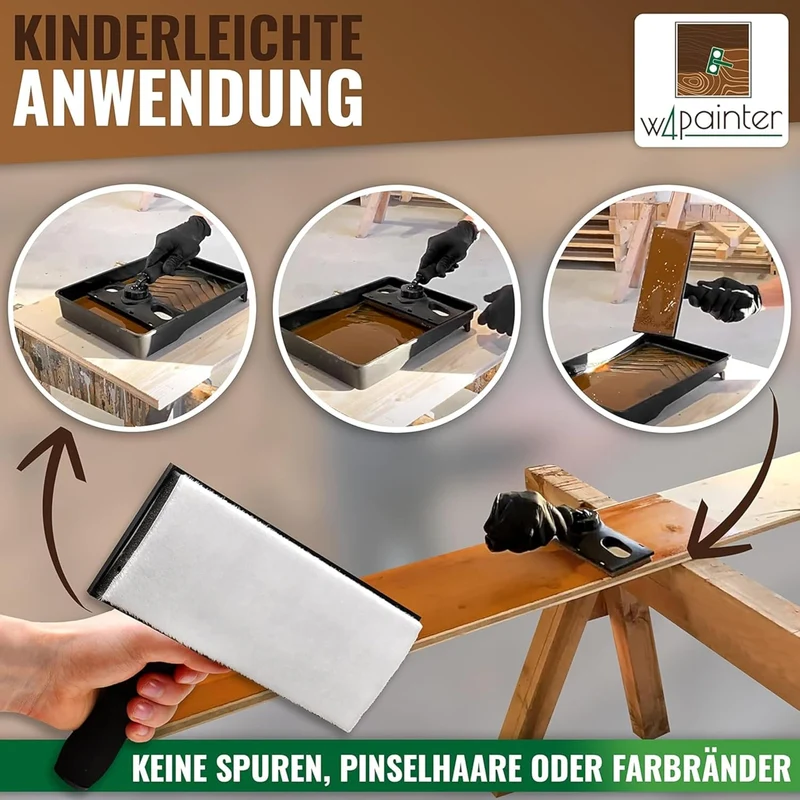 W4 Flächenstreicher für Holz - 3er Streichset Holz - ideale Pinsel Alternative - Streichwerkzeug für