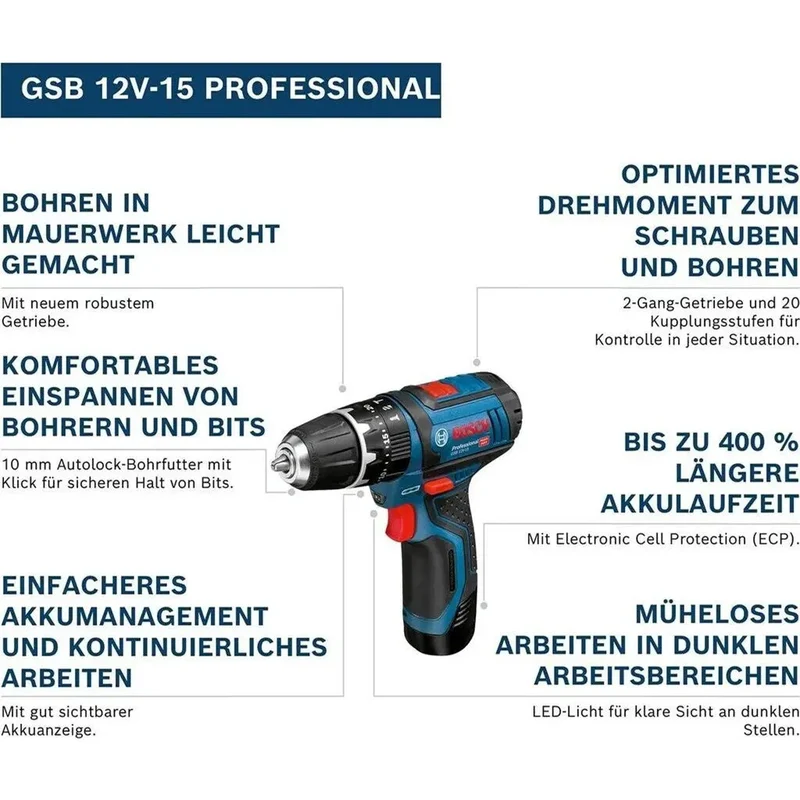 Bosch Professional 12V System Akku Schlagbohrschrauber GSB 12V-15
