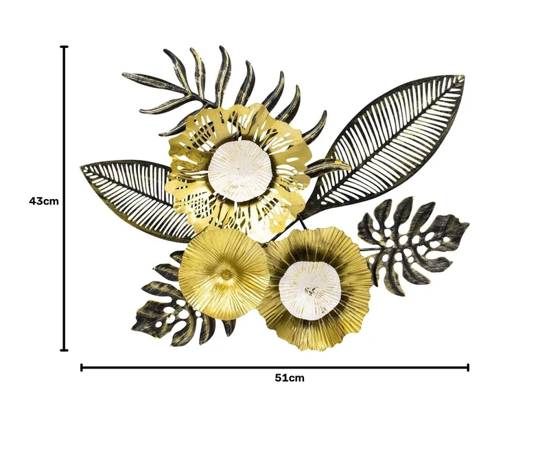 Lifestyle & More Moderne Wanddekoration Wandskulptur Wandbild Blumen & Blätter schwarz/gold aus Meta