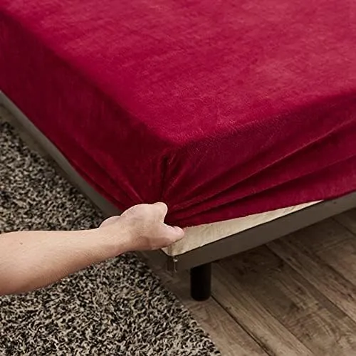 Damier Winter Spannbettlaken 200x200x30cm Rot Weinrot Plüsch Bettlaken Flauschige Cashmere Touch War