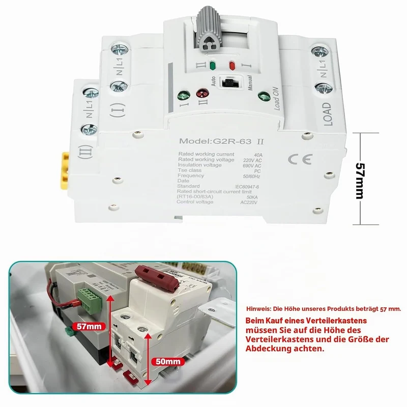 Automatischer Transferschalter, Haushalt G2R Din-Schiene 2P63A ATS Dual Power Automatischer Transfer