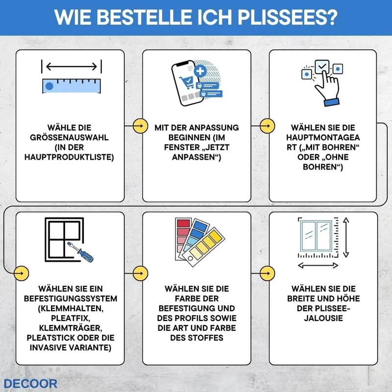 DECOOR Plissee Faltrollo nach mass Breite 120-160 cm Höhe 20-119 cm 24 Farben Rollo für Fenster und