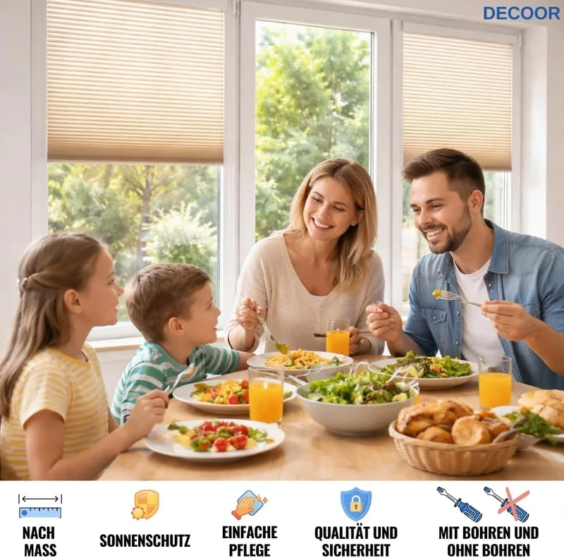 DECOOR Plissee Faltrollo nach mass Breite 120-160 cm Höhe 20-119 cm 24 Farben Rollo für Fenster und