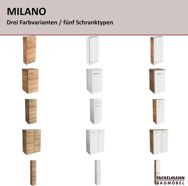 FACKELMANN Milano Hängeschrank mit Tür – Badezimmerschrank hängend mit 2 Einlegeböden fürs Badezimme