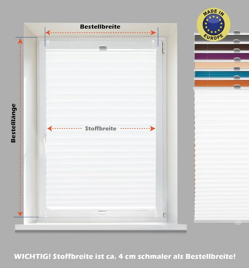 Domdeco Plissee 90x100cm Weiss mit weiss lackierten Alu-Profilen, KlemmFix-Halterung zur Montage ohn
