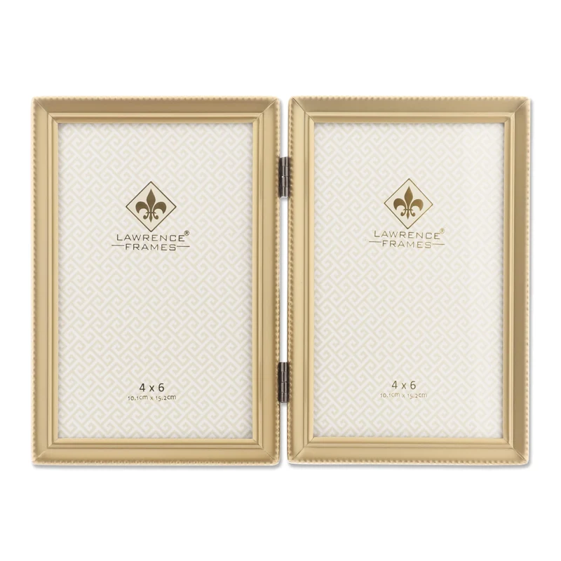 Lawrence Frames Doppel-Bilderrahmen mit Scharnier, 10,2 x 15,2 cm, Antik-Messing – Perlenbordüre Gol