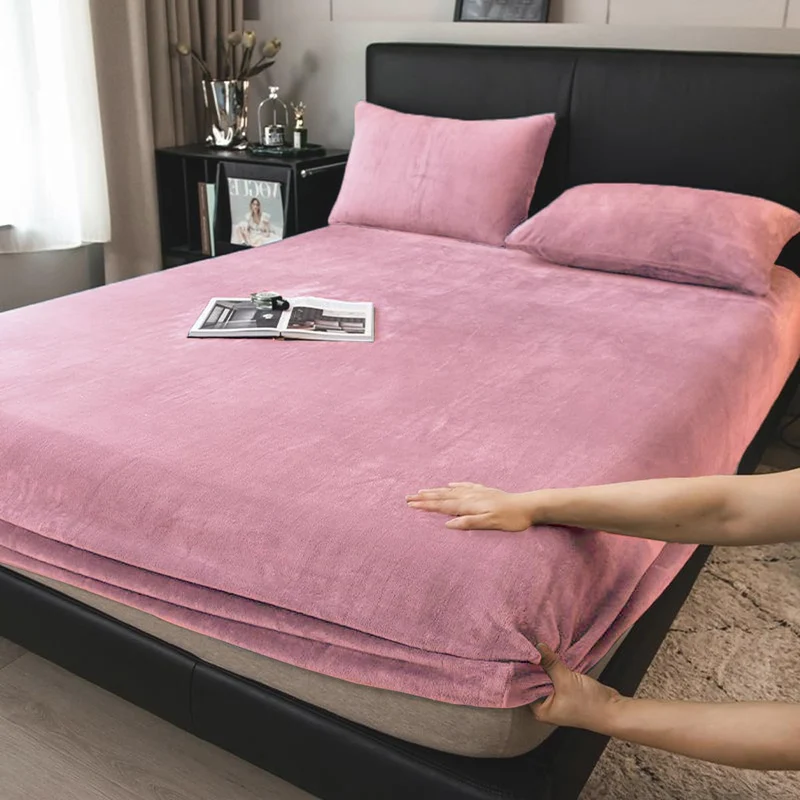 Boqingzhu Flauschige Plüsch Spannbettlaken 180x200cm Rosa Altrosa Fleece Flanell Cashmere Touch Span