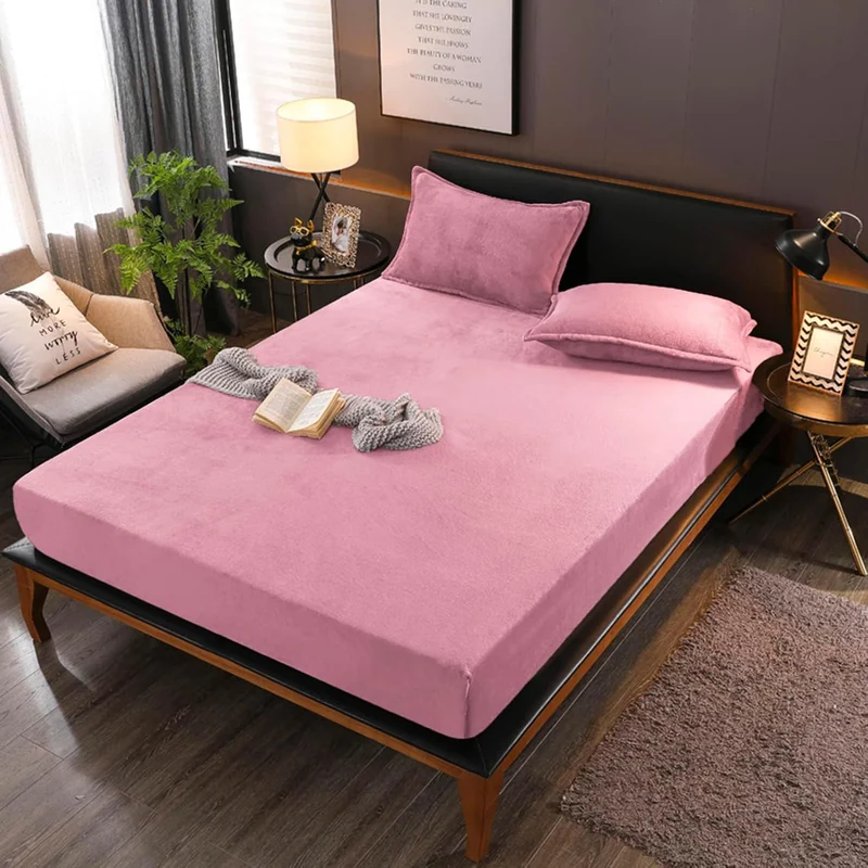 Boqingzhu Flauschige Plüsch Spannbettlaken 180x200cm Rosa Altrosa Fleece Flanell Cashmere Touch Span