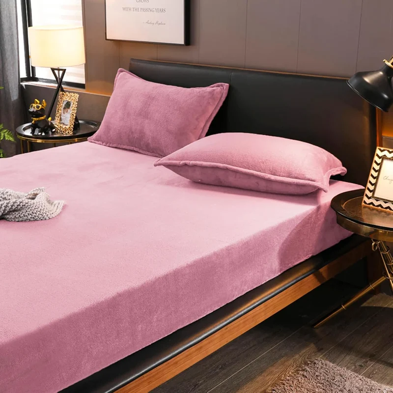 Boqingzhu Flauschige Plüsch Spannbettlaken 180x200cm Rosa Altrosa Fleece Flanell Cashmere Touch Span