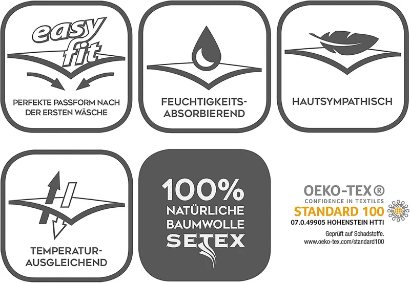 SETEX Kalmuck Spannbetttuch, 180 x 200 cm grosser Matratzenschoner, 100 % Baumwolle, Classic, Weiss,