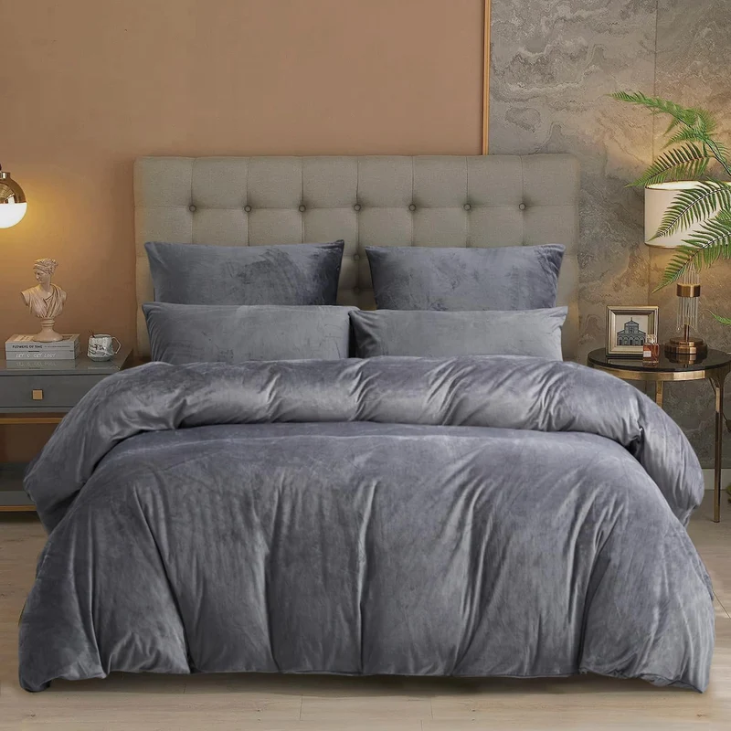 Damier Winter Plüsch Bettwäsche 200x220cm Grau Dunkelgrau Cashmere Touch Warme Bettwäsche Set 3 Teil