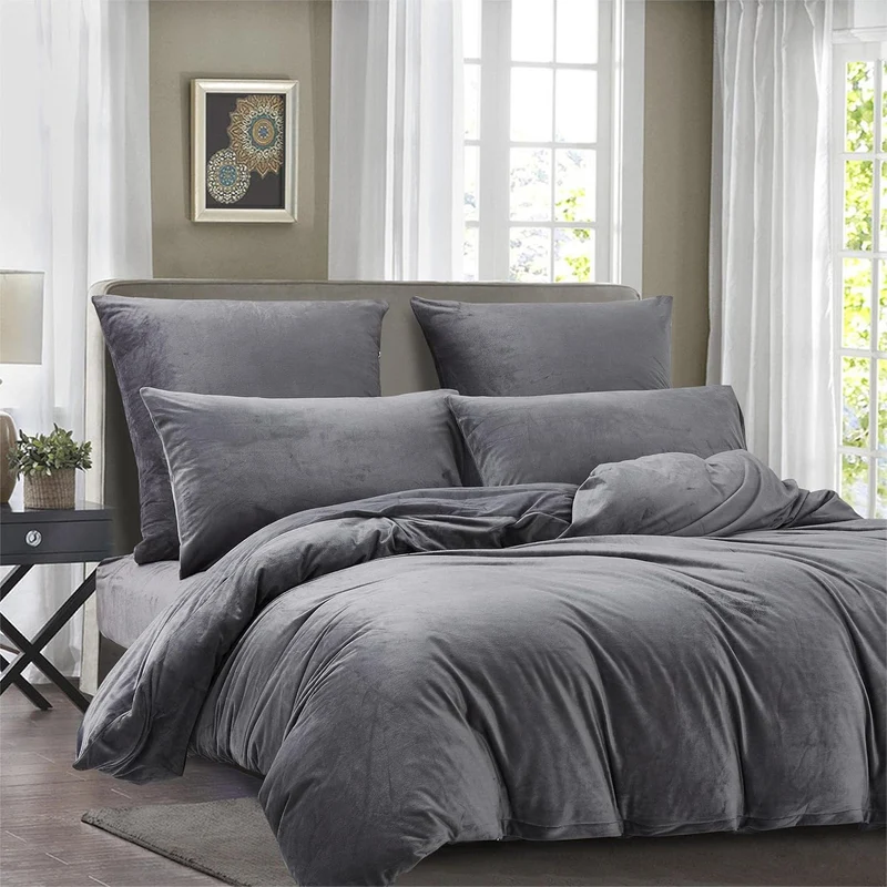 Damier Winter Plüsch Bettwäsche 200x220cm Grau Dunkelgrau Cashmere Touch Warme Bettwäsche Set 3 Teil