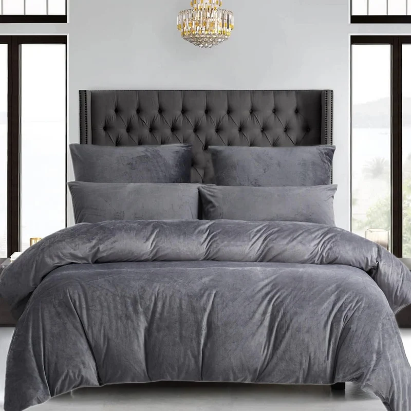 Damier Winter Plüsch Bettwäsche 200x220cm Grau Dunkelgrau Cashmere Touch Warme Bettwäsche Set 3 Teil