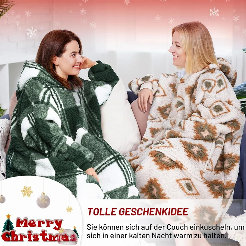 Catalonia Classy Übergrosse Sherpa Karierte Hoodie Decke, Flauschige Warme Oversized Kuscheldecke mi