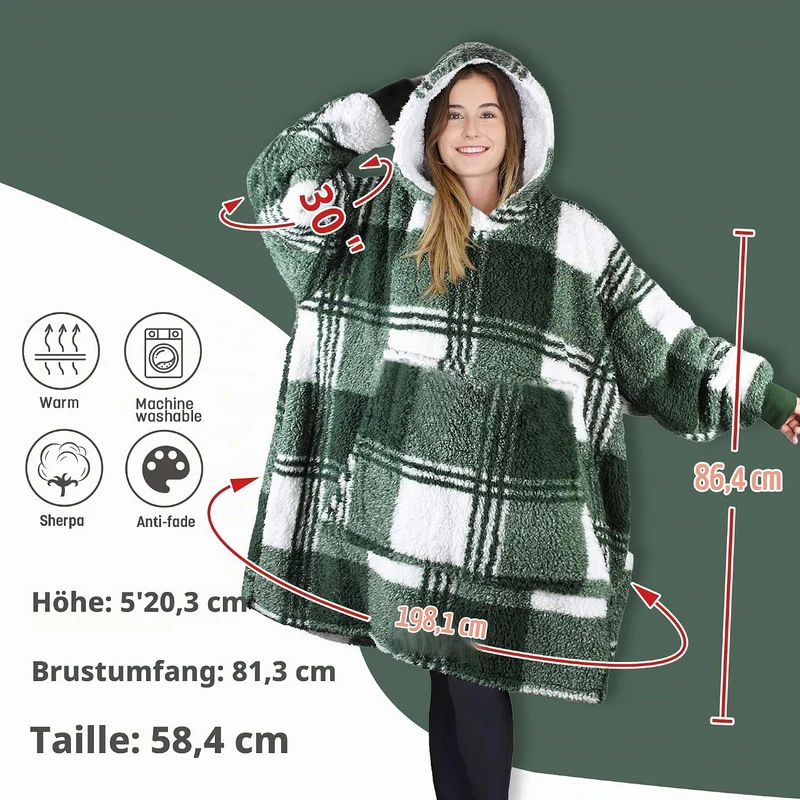 Catalonia Classy Übergrosse Sherpa Karierte Hoodie Decke, Flauschige Warme Oversized Kuscheldecke mi