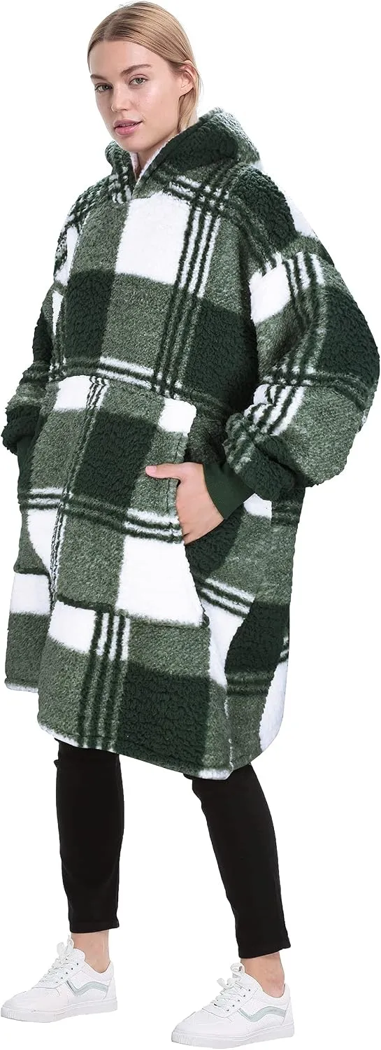 Catalonia Classy Übergrosse Sherpa Karierte Hoodie Decke, Flauschige Warme Oversized Kuscheldecke mi