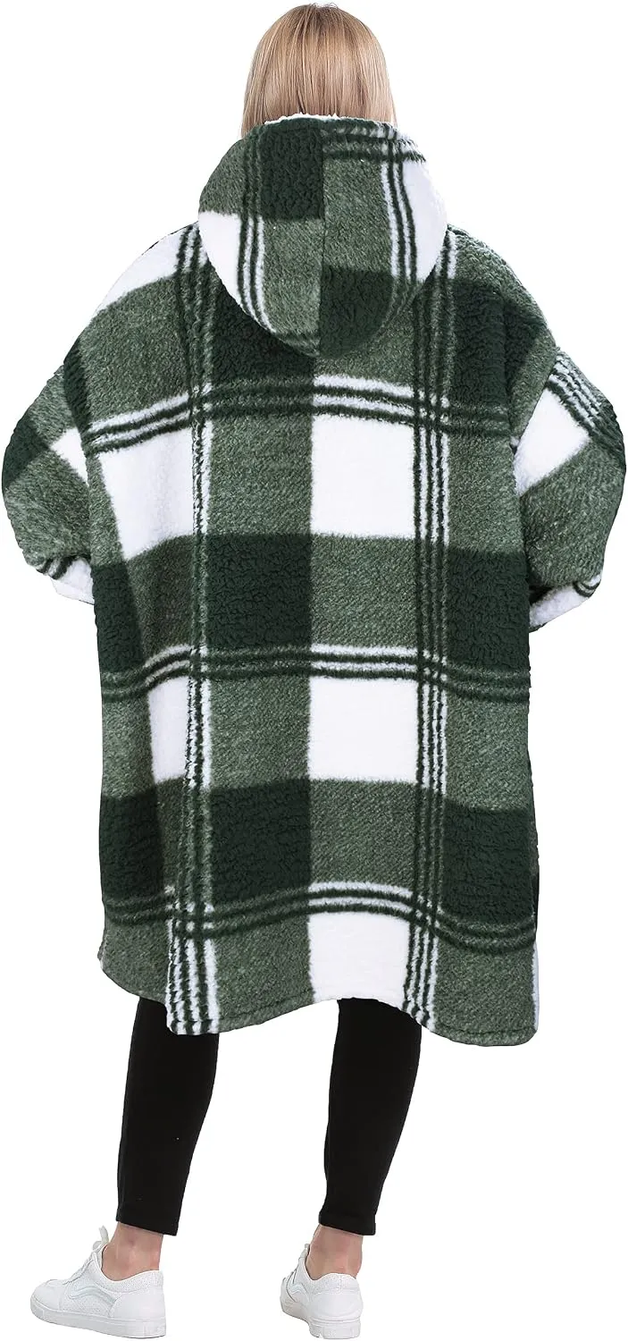 Catalonia Classy Übergrosse Sherpa Karierte Hoodie Decke, Flauschige Warme Oversized Kuscheldecke mi