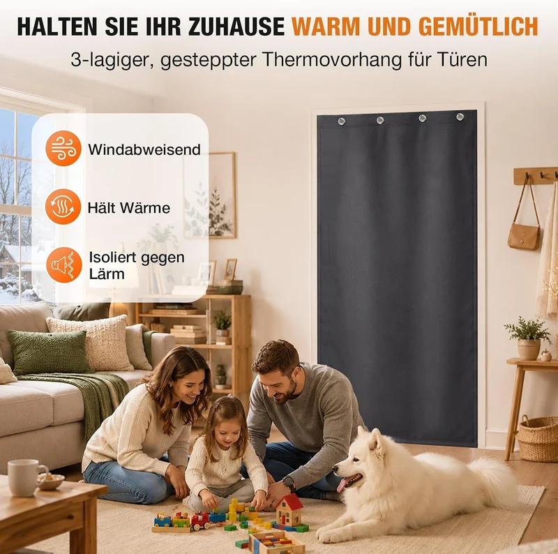 Lapalife Wärmeschutzvorhang für Tür L210cmxB100,Thermo Türvorhang Winddichte Kältebeständige für Ein