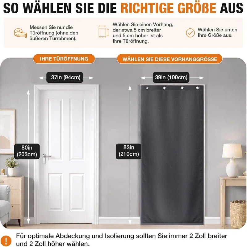 Lapalife Wärmeschutzvorhang für Tür L210cmxB100,Thermo Türvorhang Winddichte Kältebeständige für Ein