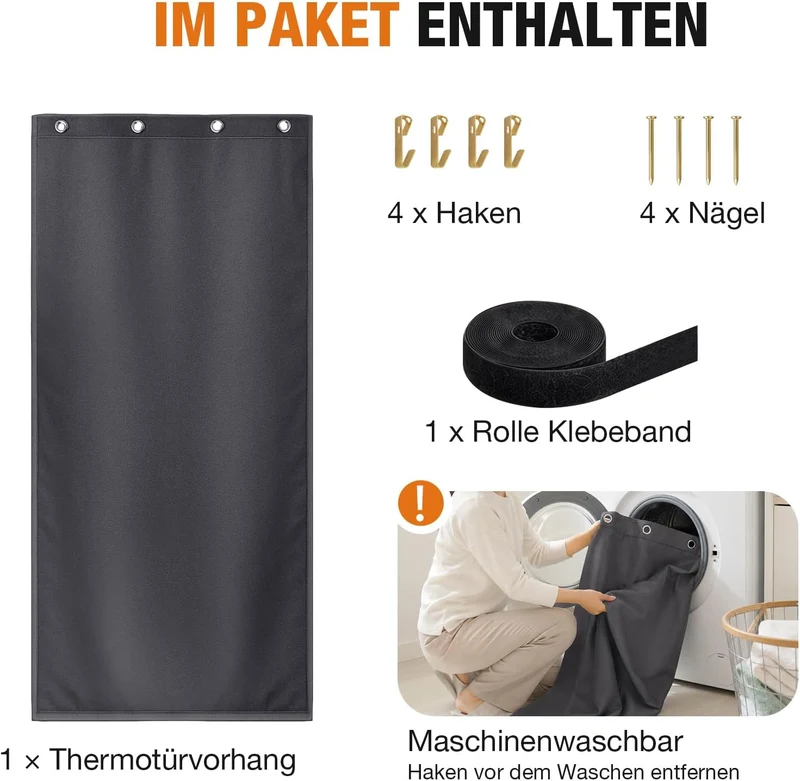 Lapalife Wärmeschutzvorhang für Tür L210cmxB100,Thermo Türvorhang Winddichte Kältebeständige für Ein