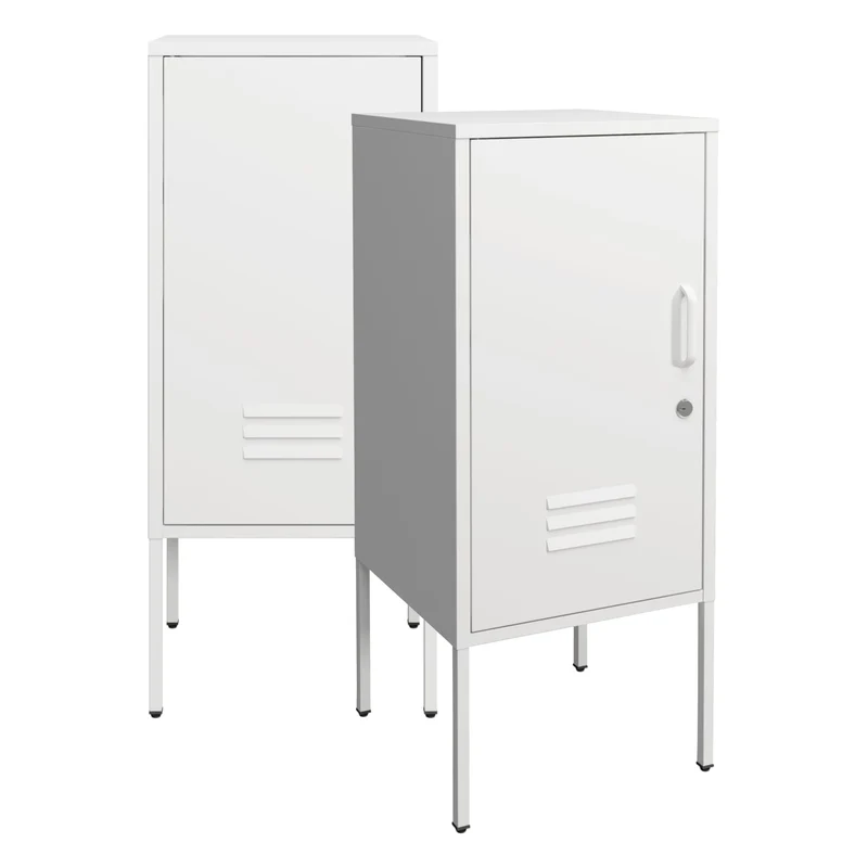 [en.casa] Nachtschrank Hausjärvi 2er Set Nachttisch Metallschrank Weiss Beistelltisch Nachtkästchen