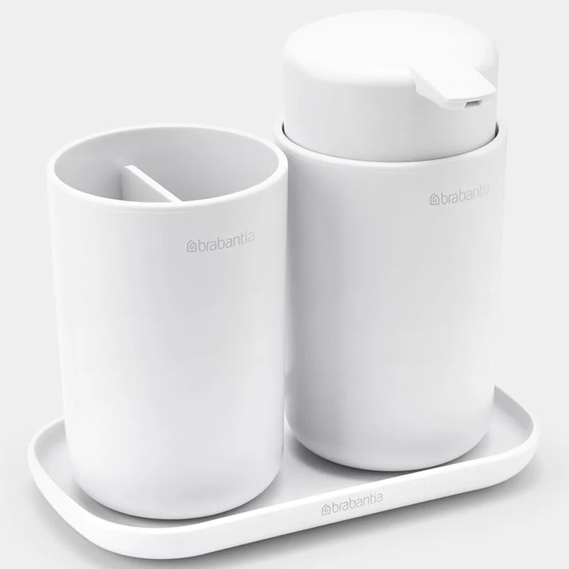 Brabantia Renew Collection Badezimmer-Set, Kunststoff, Weiss, Set of 3 White, White