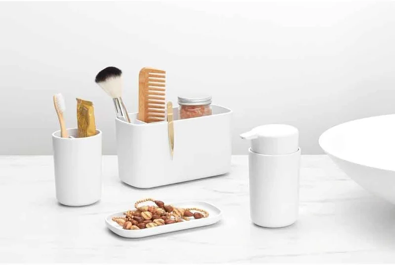Brabantia Renew Collection Badezimmer-Set, Kunststoff, Weiss, Set of 3 White, White