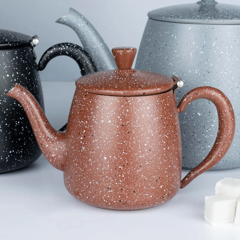Café Olé PT-048RG Erstklassige Premium 48oz 1.35L Teekanne aus hochwertigem Edelstahl – Rot Granit,