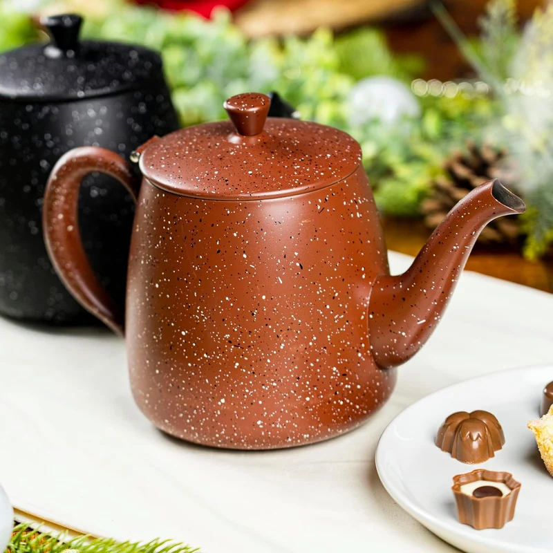 Café Olé PT-048RG Erstklassige Premium 48oz 1.35L Teekanne aus hochwertigem Edelstahl – Rot Granit,