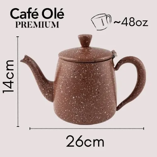 Café Olé PT-048RG Erstklassige Premium 48oz 1.35L Teekanne aus hochwertigem Edelstahl – Rot Granit,